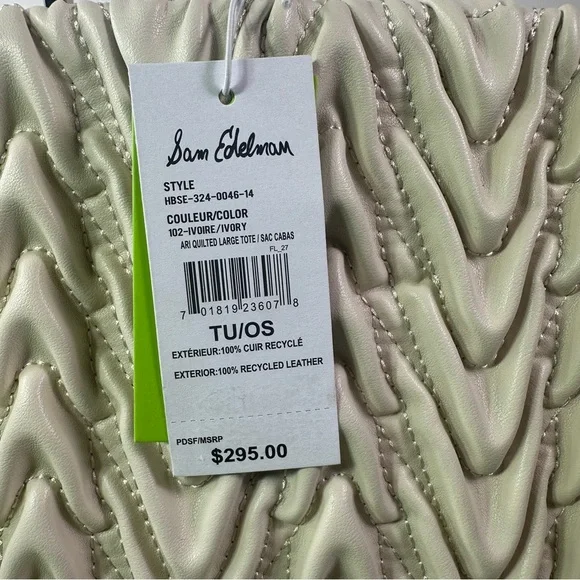 NEW SAM EDLEMAN ARI QUILTED LARGE VEGAN LEATHER TOTE SHOULDER BAG IVORY NWT!! - Picture 5 of 10